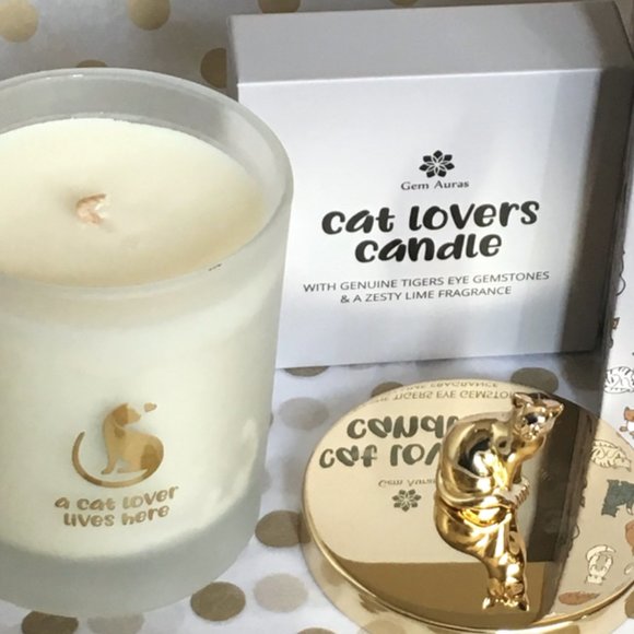 Collectible Cat Lover Gem Candle with Tiger's Eye Gemstone Limited Edition - Picture 9 of 16